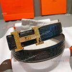 Luxury Replica Hermes 38mm Reversible Belt Gold H Buckle Diamond-set